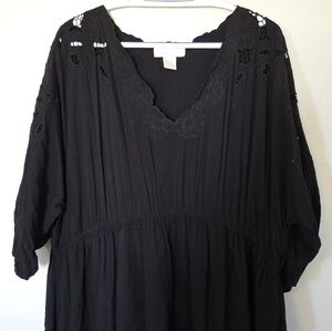 Soft Surroundings | Black Eyelet Trim Maxi Dress Size 3X
